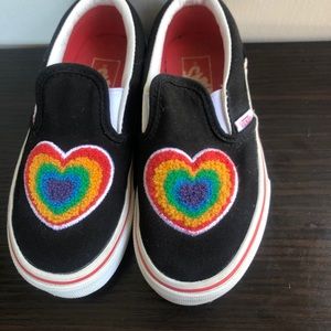 Vans Classic Slip On Chenille Rainbow Heart Kid’s Size 11.5 Black Shoes
